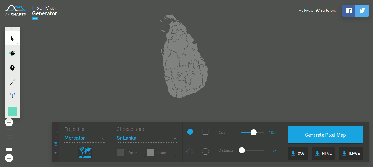 Sri Lanka on Pixel Map Generator